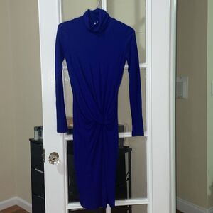 Reiss freya twisted classic turtleneck knot midi elegant saphire dress size 2